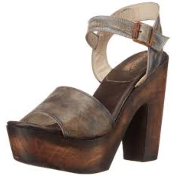 Freebird by Steve | Chunky Platform Sandals | Leather Upper Wood Bottom Size 8 - Picture 1 of 15